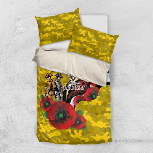 Richmond Tigers ANZAC Personalised Bedding Set Lest We Forget Poppy Camo