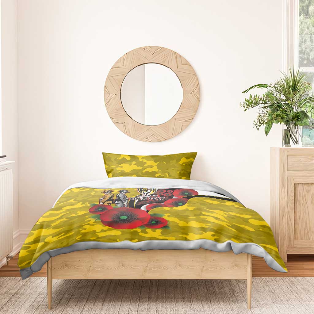 Richmond Tigers ANZAC Personalised Bedding Set Lest We Forget Poppy Camo