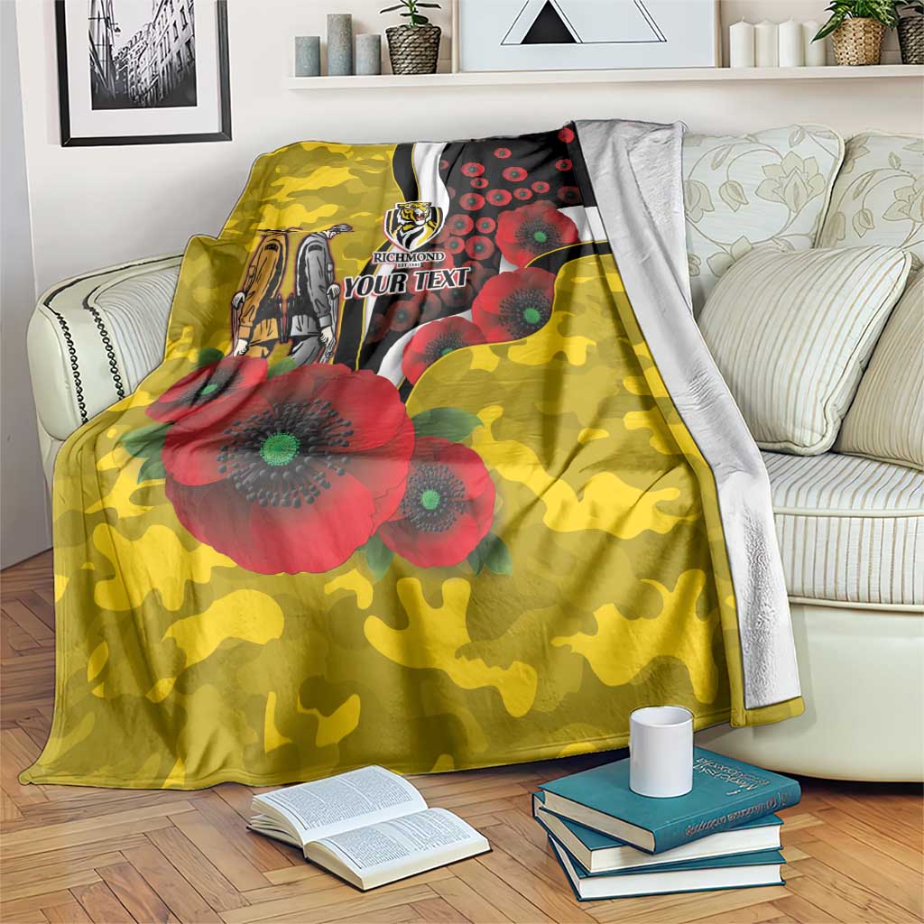 Richmond Tigers ANZAC Personalised Blanket Lest We Forget Poppy Camo