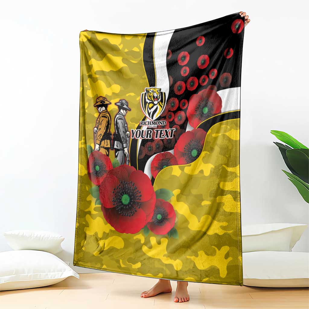 Richmond Tigers ANZAC Personalised Blanket Lest We Forget Poppy Camo