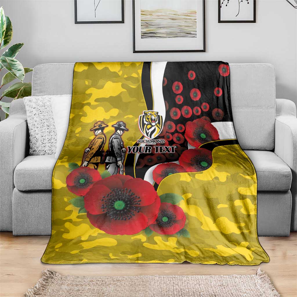 Richmond Tigers ANZAC Personalised Blanket Lest We Forget Poppy Camo