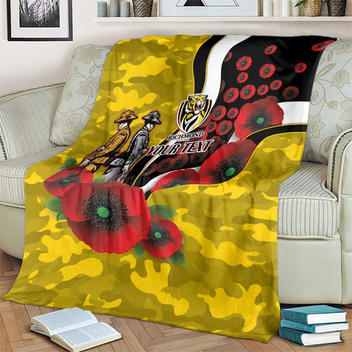 Richmond Tigers ANZAC Personalised Blanket Lest We Forget Poppy Camo
