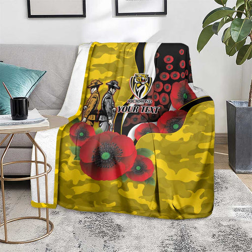 Richmond Tigers ANZAC Personalised Blanket Lest We Forget Poppy Camo