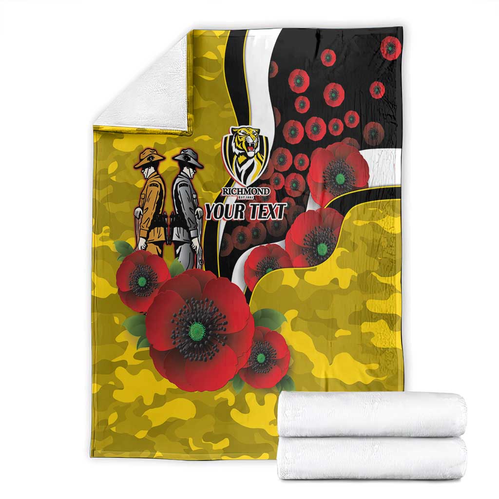 Richmond Tigers ANZAC Personalised Blanket Lest We Forget Poppy Camo