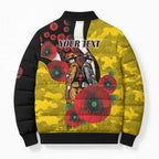Richmond Tigers ANZAC Personalised Bomber Puffer Jacket Lest We Forget Poppy Camo