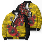Richmond Tigers ANZAC Personalised Bomber Puffer Jacket Lest We Forget Poppy Camo