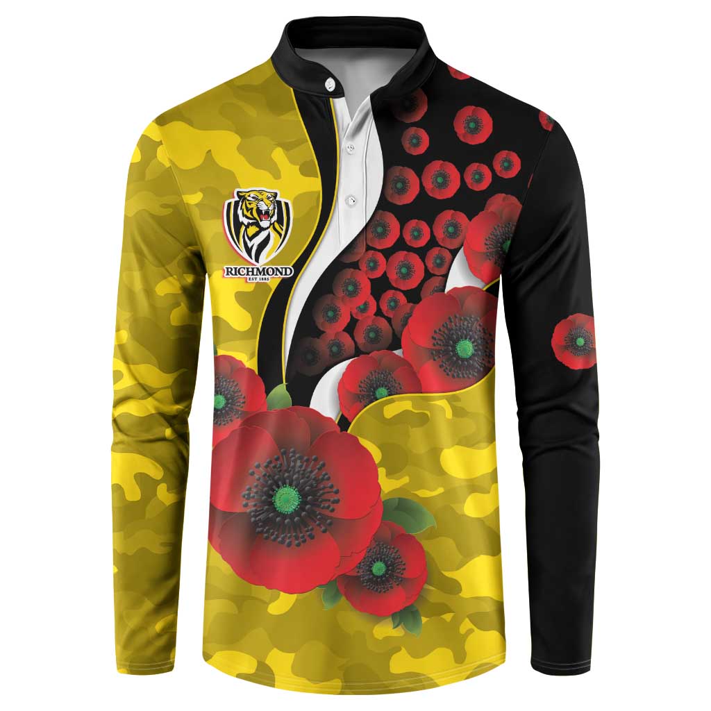 Richmond Tigers ANZAC Personalised Button Sweatshirt Lest We Forget Poppy Camo