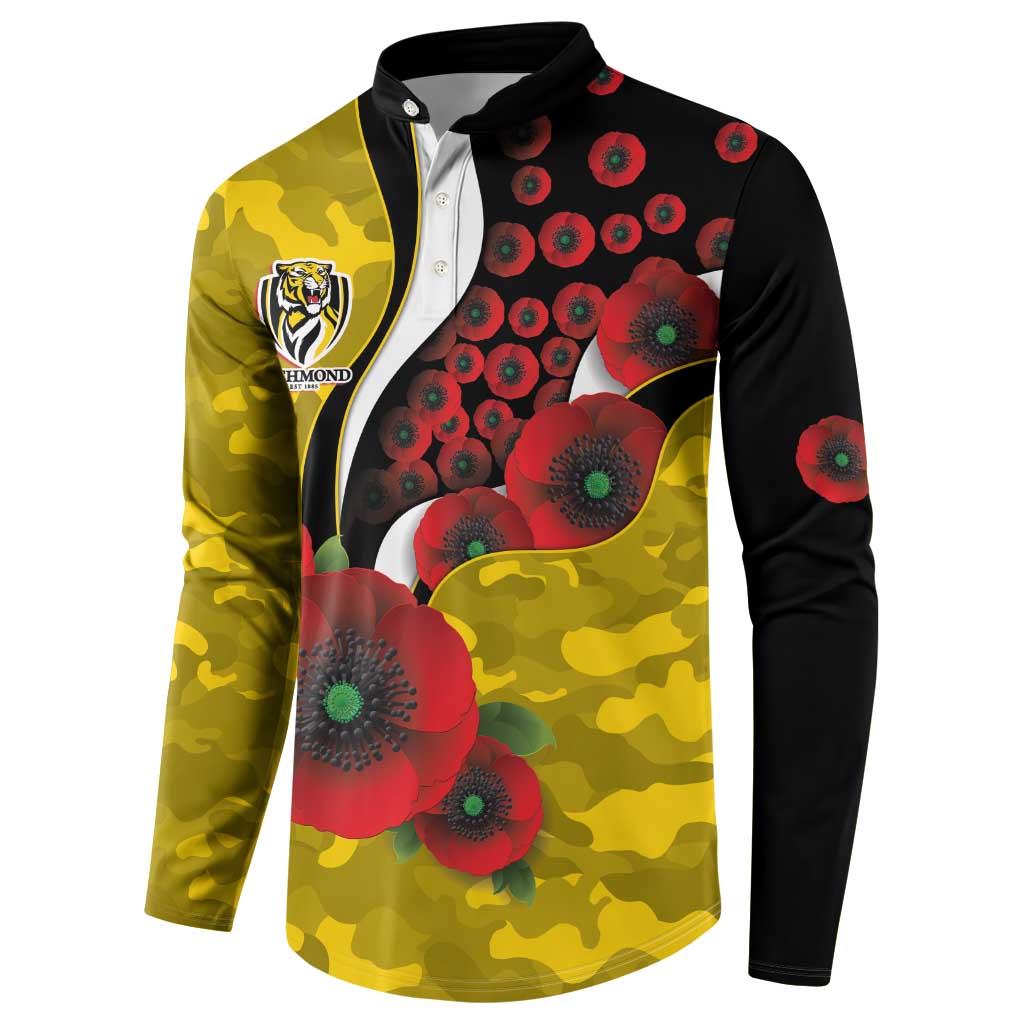 Richmond Tigers ANZAC Personalised Button Sweatshirt Lest We Forget Poppy Camo