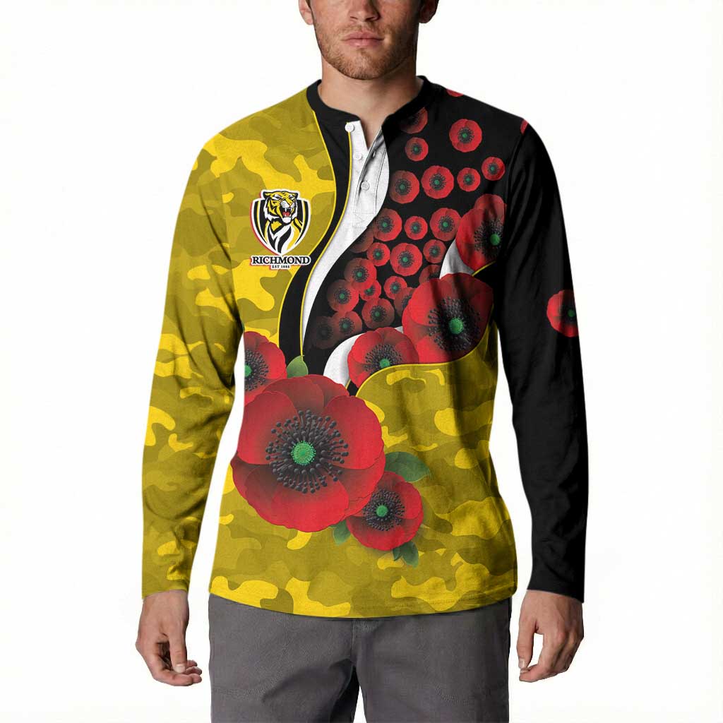 Richmond Tigers ANZAC Personalised Button Sweatshirt Lest We Forget Poppy Camo
