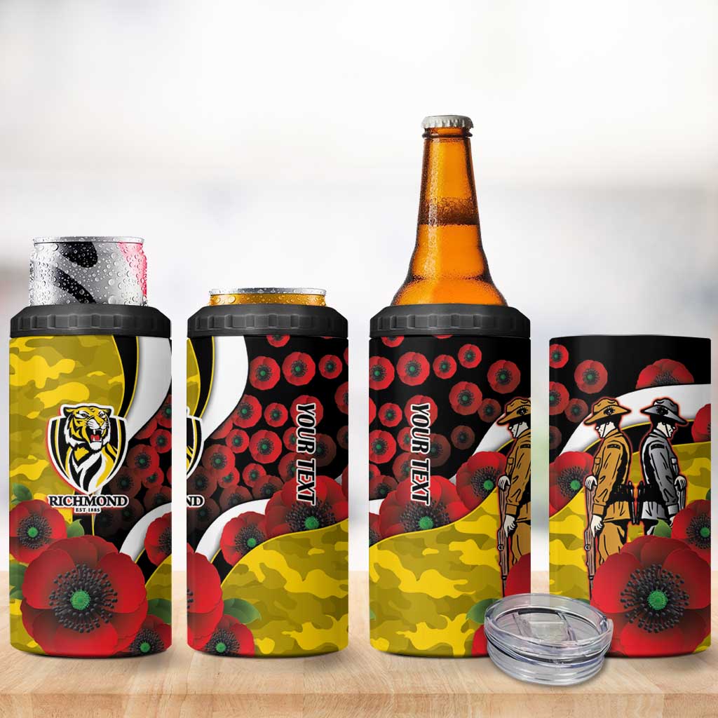 Richmond Tigers ANZAC Personalised 4 in 1 Can Cooler Tumbler Lest We Forget Poppy Camo
