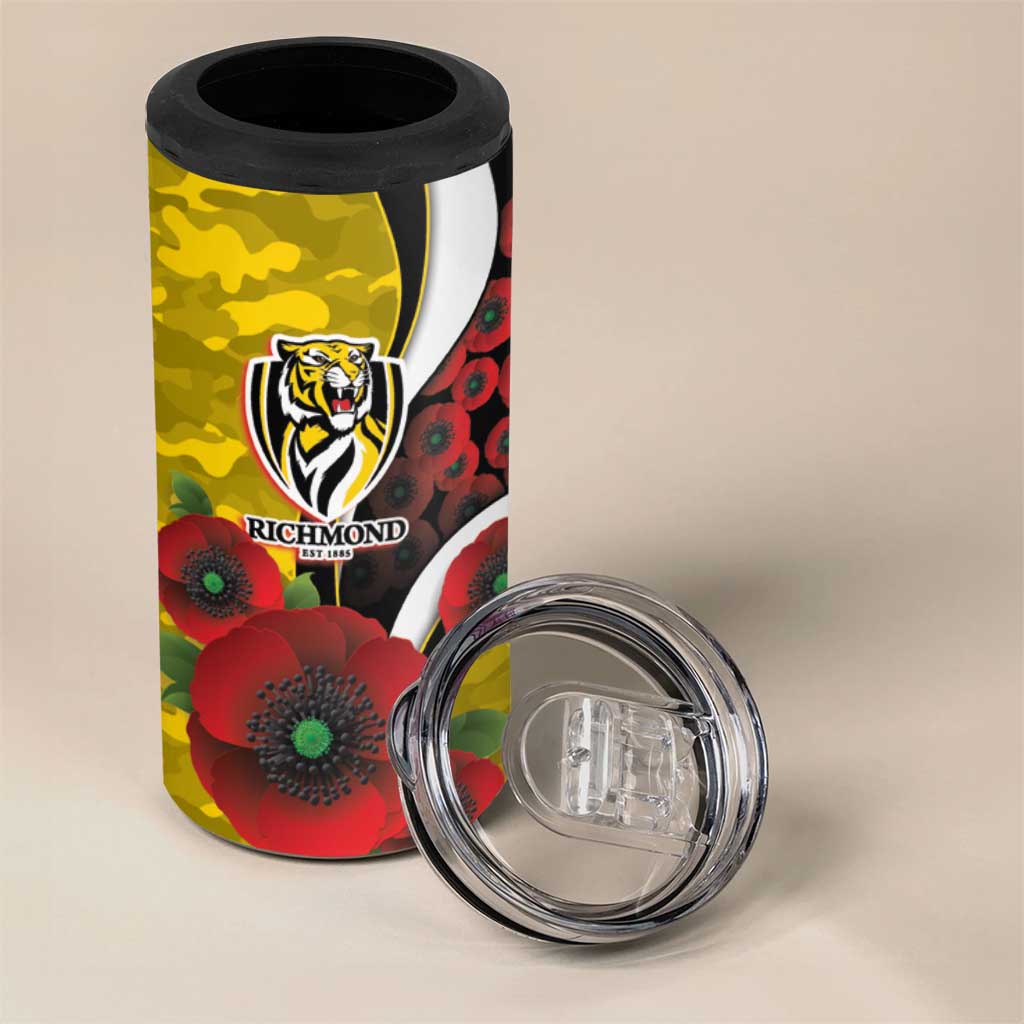 Richmond Tigers ANZAC Personalised 4 in 1 Can Cooler Tumbler Lest We Forget Poppy Camo