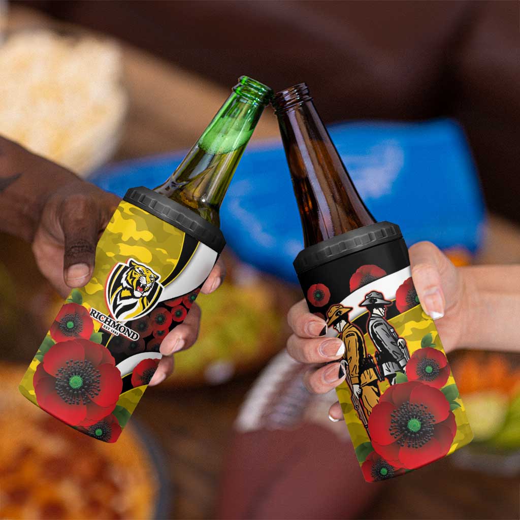 Richmond Tigers ANZAC Personalised 4 in 1 Can Cooler Tumbler Lest We Forget Poppy Camo