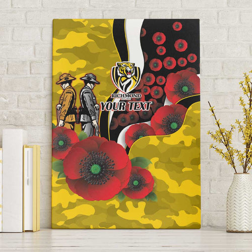 Richmond Tigers ANZAC Personalised Canvas Wall Art Lest We Forget Poppy Camo
