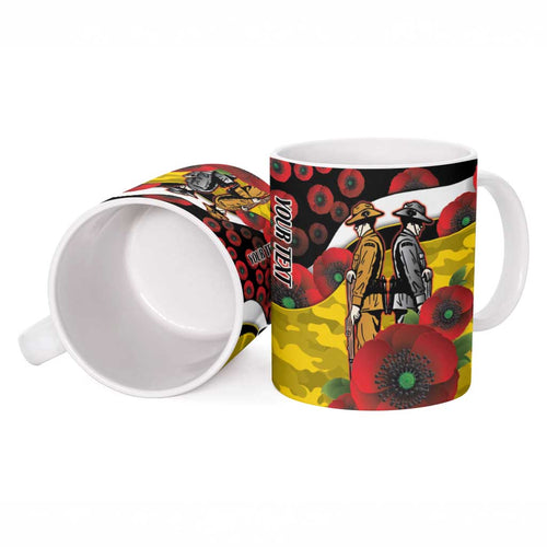 Richmond Tigers ANZAC Personalised Ceramic Mug Lest We Forget Poppy Camo