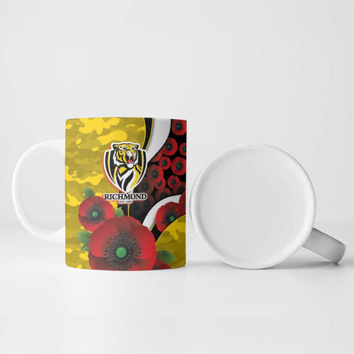 Richmond Tigers ANZAC Personalised Ceramic Mug Lest We Forget Poppy Camo