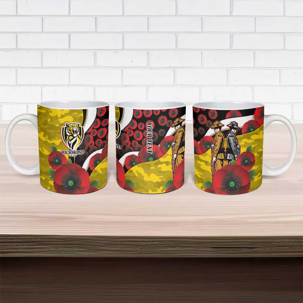 Richmond Tigers ANZAC Personalised Ceramic Mug Lest We Forget Poppy Camo