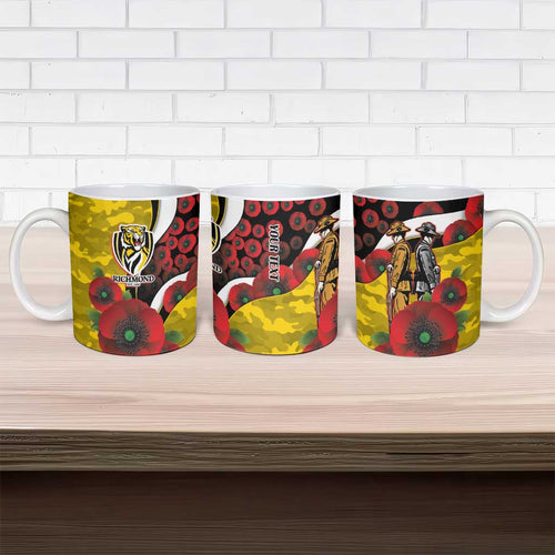 Richmond Tigers ANZAC Personalised Ceramic Mug Lest We Forget Poppy Camo