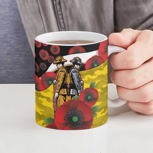 Richmond Tigers ANZAC Personalised Ceramic Mug Lest We Forget Poppy Camo