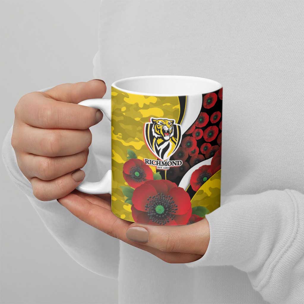 Richmond Tigers ANZAC Personalised Ceramic Mug Lest We Forget Poppy Camo