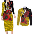 Richmond Tigers ANZAC Personalised Couples Matching Long Sleeve Bodycon Dress and Long Sleeve Button Shirt Lest We Forget Poppy Camo