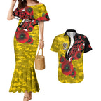 Richmond Tigers ANZAC Personalised Couples Matching Mermaid Dress and Hawaiian Shirt Lest We Forget Poppy Camo