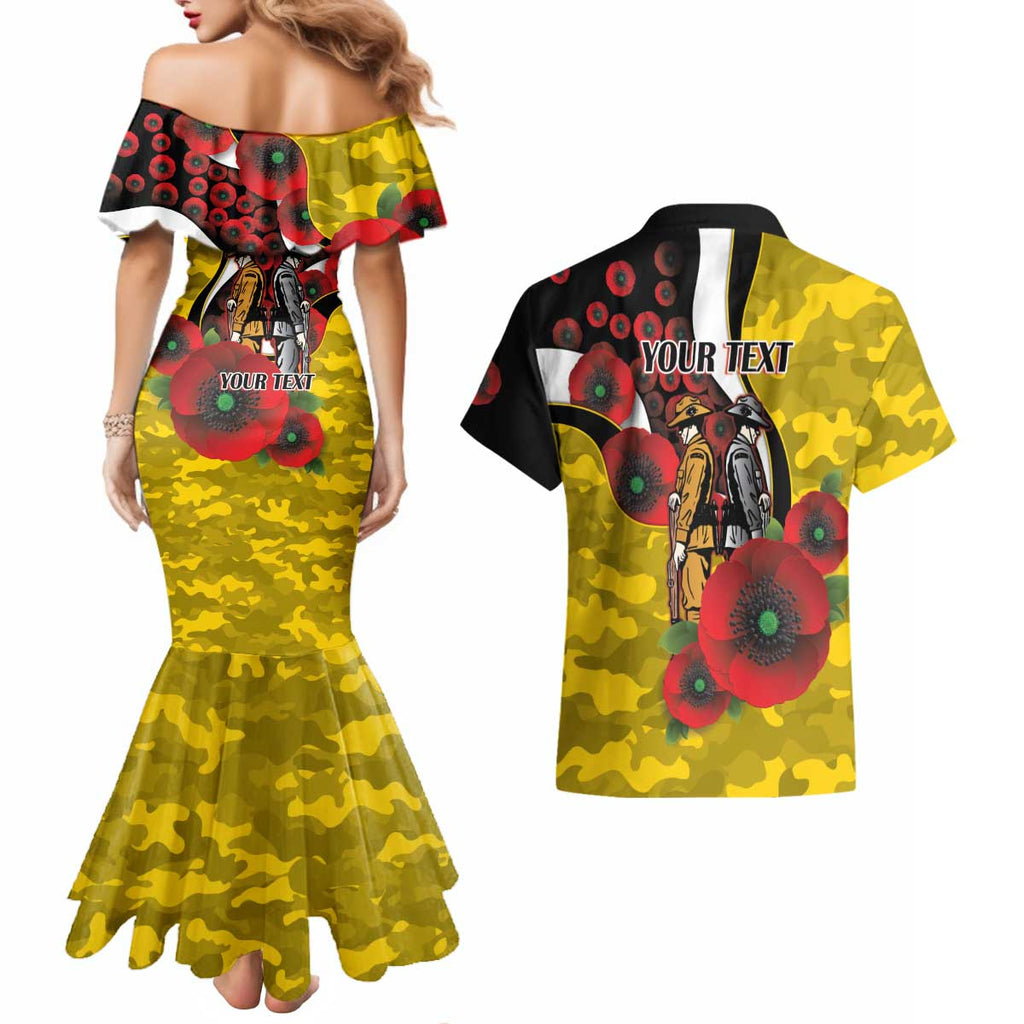 Richmond Tigers ANZAC Personalised Couples Matching Mermaid Dress and Hawaiian Shirt Lest We Forget Poppy Camo