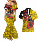 Richmond Tigers ANZAC Personalised Couples Matching Mermaid Dress and Hawaiian Shirt Lest We Forget Poppy Camo