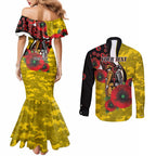 Richmond Tigers ANZAC Personalised Couples Matching Mermaid Dress and Long Sleeve Button Shirt Lest We Forget Poppy Camo