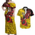 Richmond Tigers ANZAC Personalised Couples Matching Off Shoulder Maxi Dress and Hawaiian Shirt Lest We Forget Poppy Camo