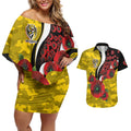 Richmond Tigers ANZAC Personalised Couples Matching Off Shoulder Short Dress and Hawaiian Shirt Lest We Forget Poppy Camo