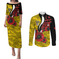 Richmond Tigers ANZAC Personalised Couples Matching Puletasi and Long Sleeve Button Shirt Lest We Forget Poppy Camo