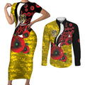 Richmond Tigers ANZAC Personalised Couples Matching Short Sleeve Bodycon Dress and Long Sleeve Button Shirt Lest We Forget Poppy Camo
