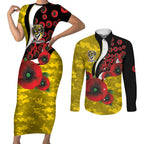 Richmond Tigers ANZAC Personalised Couples Matching Short Sleeve Bodycon Dress and Long Sleeve Button Shirt Lest We Forget Poppy Camo
