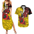Richmond Tigers ANZAC Personalised Couples Matching Summer Maxi Dress and Hawaiian Shirt Lest We Forget Poppy Camo