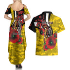 Richmond Tigers ANZAC Personalised Couples Matching Summer Maxi Dress and Hawaiian Shirt Lest We Forget Poppy Camo