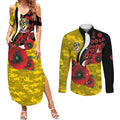Richmond Tigers ANZAC Personalised Couples Matching Summer Maxi Dress and Long Sleeve Button Shirt Lest We Forget Poppy Camo