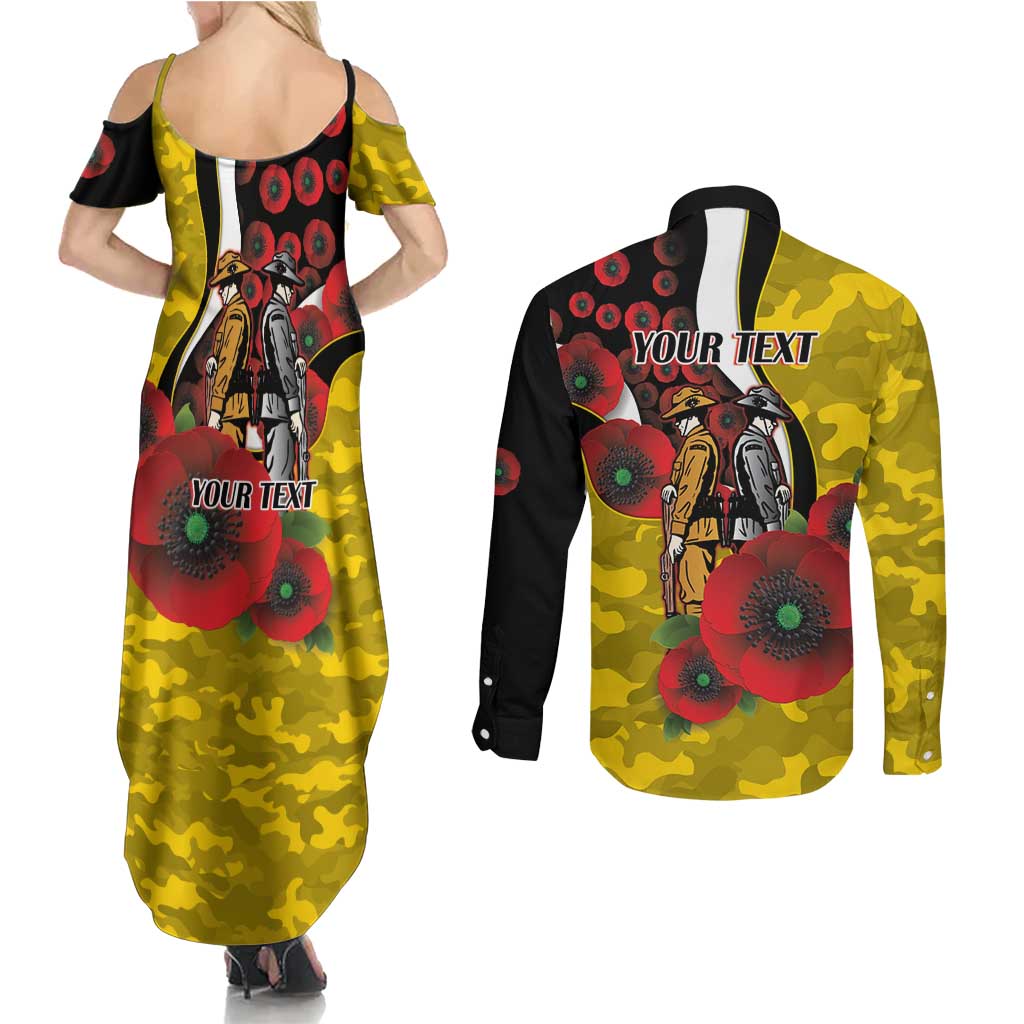 Richmond Tigers ANZAC Personalised Couples Matching Summer Maxi Dress and Long Sleeve Button Shirt Lest We Forget Poppy Camo