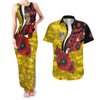 Richmond Tigers ANZAC Personalised Couples Matching Tank Maxi Dress and Hawaiian Shirt Lest We Forget Poppy Camo