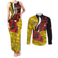 Richmond Tigers ANZAC Personalised Couples Matching Tank Maxi Dress and Long Sleeve Button Shirt Lest We Forget Poppy Camo