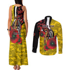 Richmond Tigers ANZAC Personalised Couples Matching Tank Maxi Dress and Long Sleeve Button Shirt Lest We Forget Poppy Camo