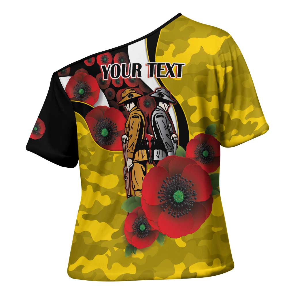 Richmond Tigers ANZAC Personalised Cross Shoulder Shirt Lest We Forget Poppy Camo