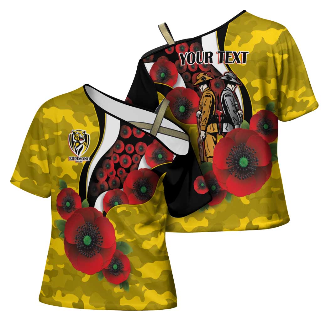 Richmond Tigers ANZAC Personalised Cross Shoulder Shirt Lest We Forget Poppy Camo