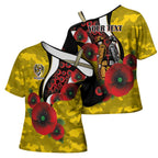 Richmond Tigers ANZAC Personalised Cross Shoulder Shirt Lest We Forget Poppy Camo