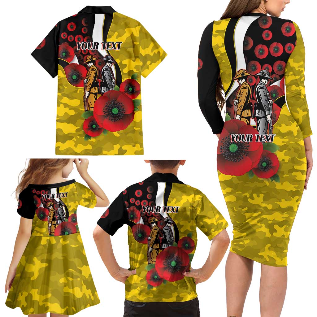 Richmond Tigers ANZAC Personalised Family Matching Long Sleeve Bodycon Dress and Hawaiian Shirt Lest We Forget Poppy Camo