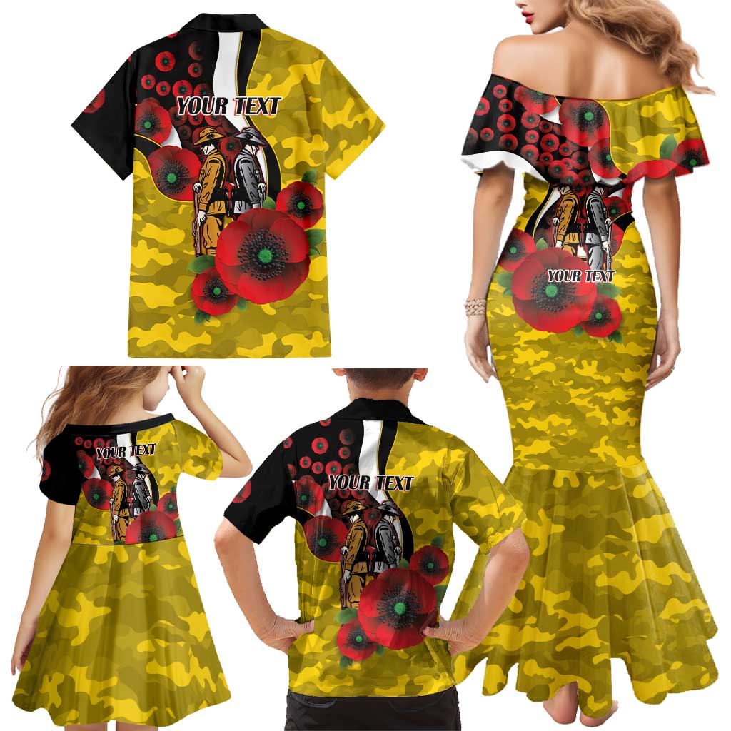 Richmond Tigers ANZAC Personalised Family Matching Mermaid Dress and Hawaiian Shirt Lest We Forget Poppy Camo