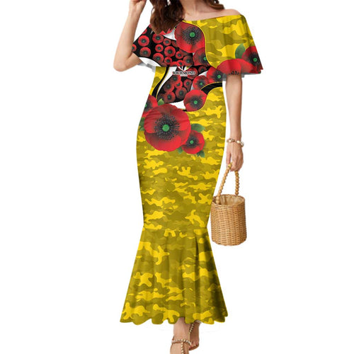 Richmond Tigers ANZAC Personalised Family Matching Mermaid Dress and Hawaiian Shirt Lest We Forget Poppy Camo