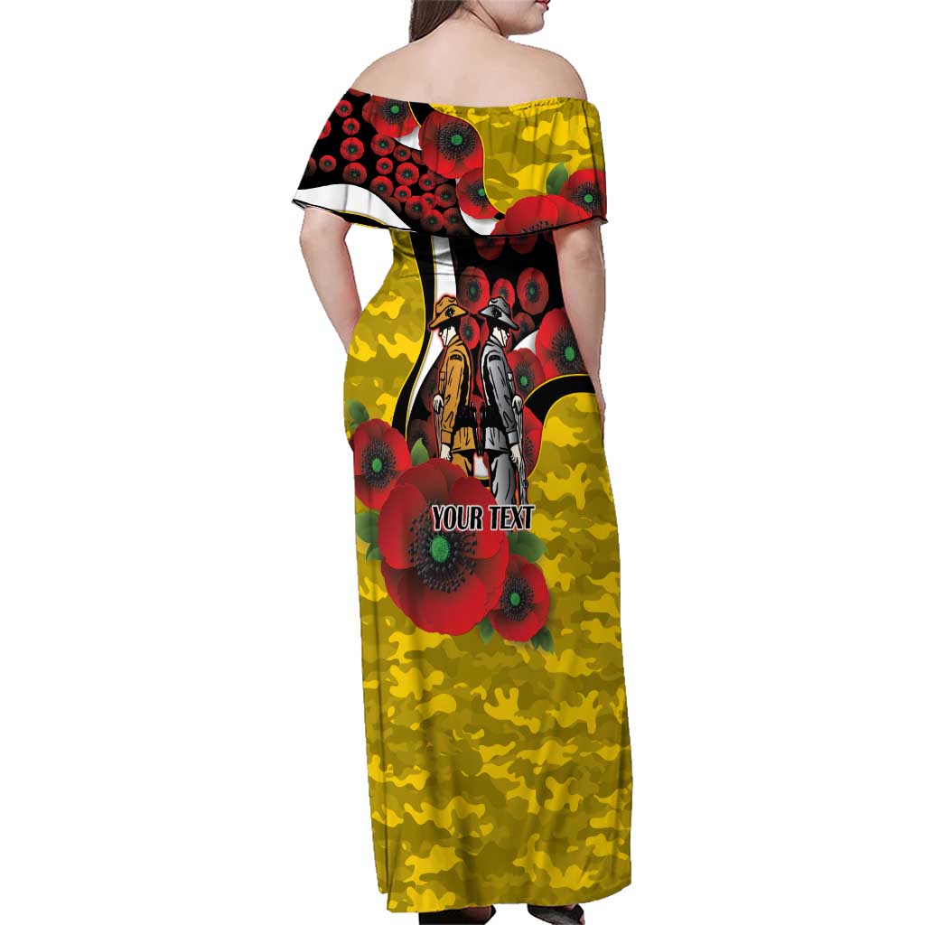 Richmond Tigers ANZAC Personalised Family Matching Off Shoulder Maxi Dress and Hawaiian Shirt Lest We Forget Poppy Camo