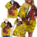 Richmond Tigers ANZAC Personalised Family Matching Off Shoulder Short Dress and Hawaiian Shirt Lest We Forget Poppy Camo