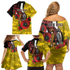 Richmond Tigers ANZAC Personalised Family Matching Off Shoulder Short Dress and Hawaiian Shirt Lest We Forget Poppy Camo