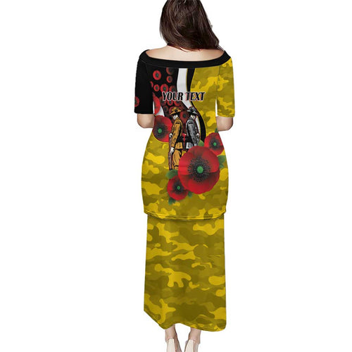 Richmond Tigers ANZAC Personalised Family Matching Puletasi and Hawaiian Shirt Lest We Forget Poppy Camo